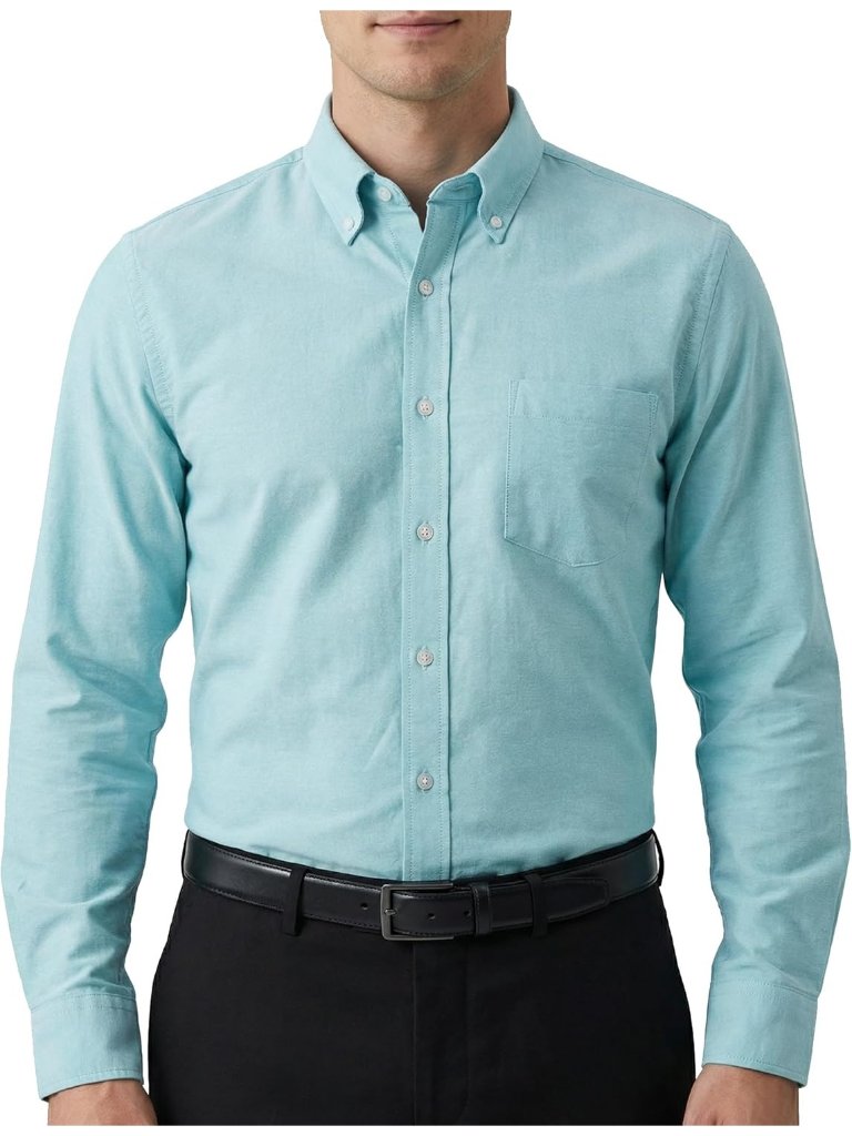 Men's Sea Green Long Sleeve Button Down Work Casual Dress Shirts With Pocket